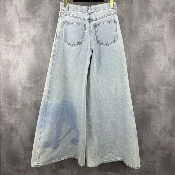 ❌sold❌🚩steal Authentic CHANEL Light Blue Flare Jeans with Animal Print - Picture 2 of 8